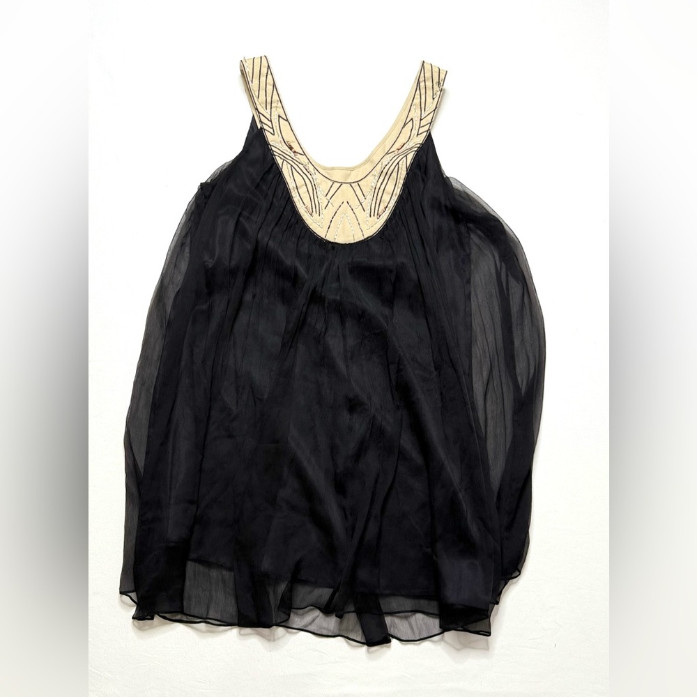 Laundry by Design Black 100% Silk Dress with Beaded Collar Size 10